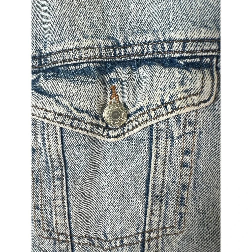 &Denim Lined Jean Jacket Small Light Wash Western‎ Y2K Casual Destressed Warm